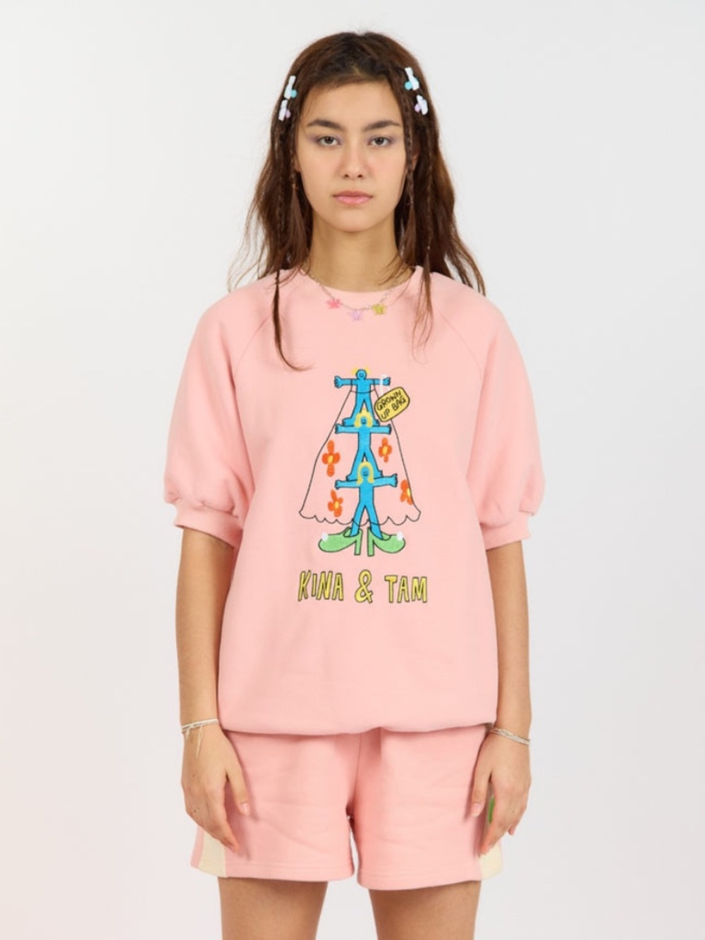 Kina & Tam Grown Up Lounge Top Embroidered Small Quirky Organic Cotton
